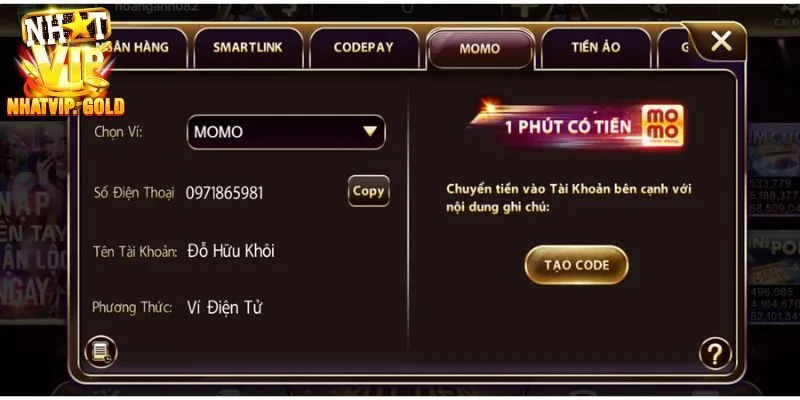 Hướng dẫn các bước nạp tiền Nhatvip bằng ví điện tử