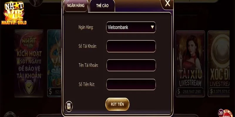 Nhập thông tin số tiền mà hội viên cần rút tại nhà cái